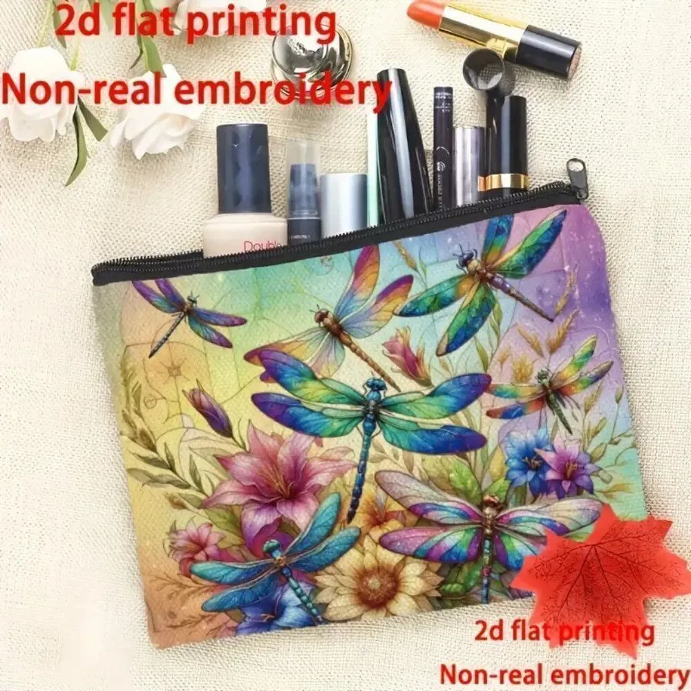 Spring Vibrant Butterfly and Flowers Makeup Bag - Double-Sided Printed